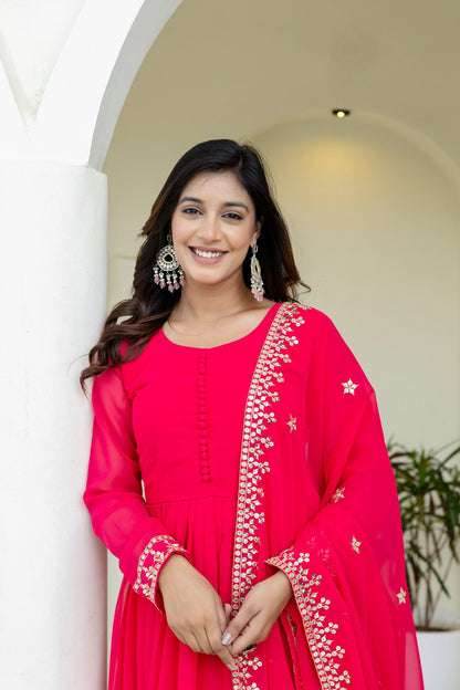 Georgette Embroidered Gown Set for Festive & Wedding Wear
