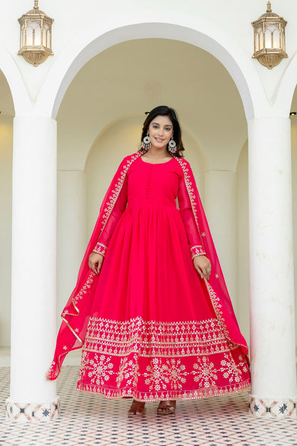 Georgette Embroidered Gown Set for Festive & Wedding Wear
