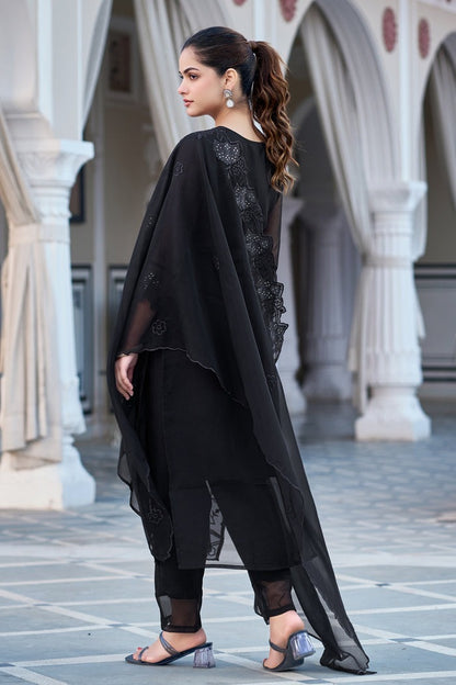 Georgette Embroidered Kurti Pant Set with Dupatta
