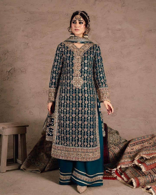 Georgette Kurta Set with Embroidery and Diamond Work