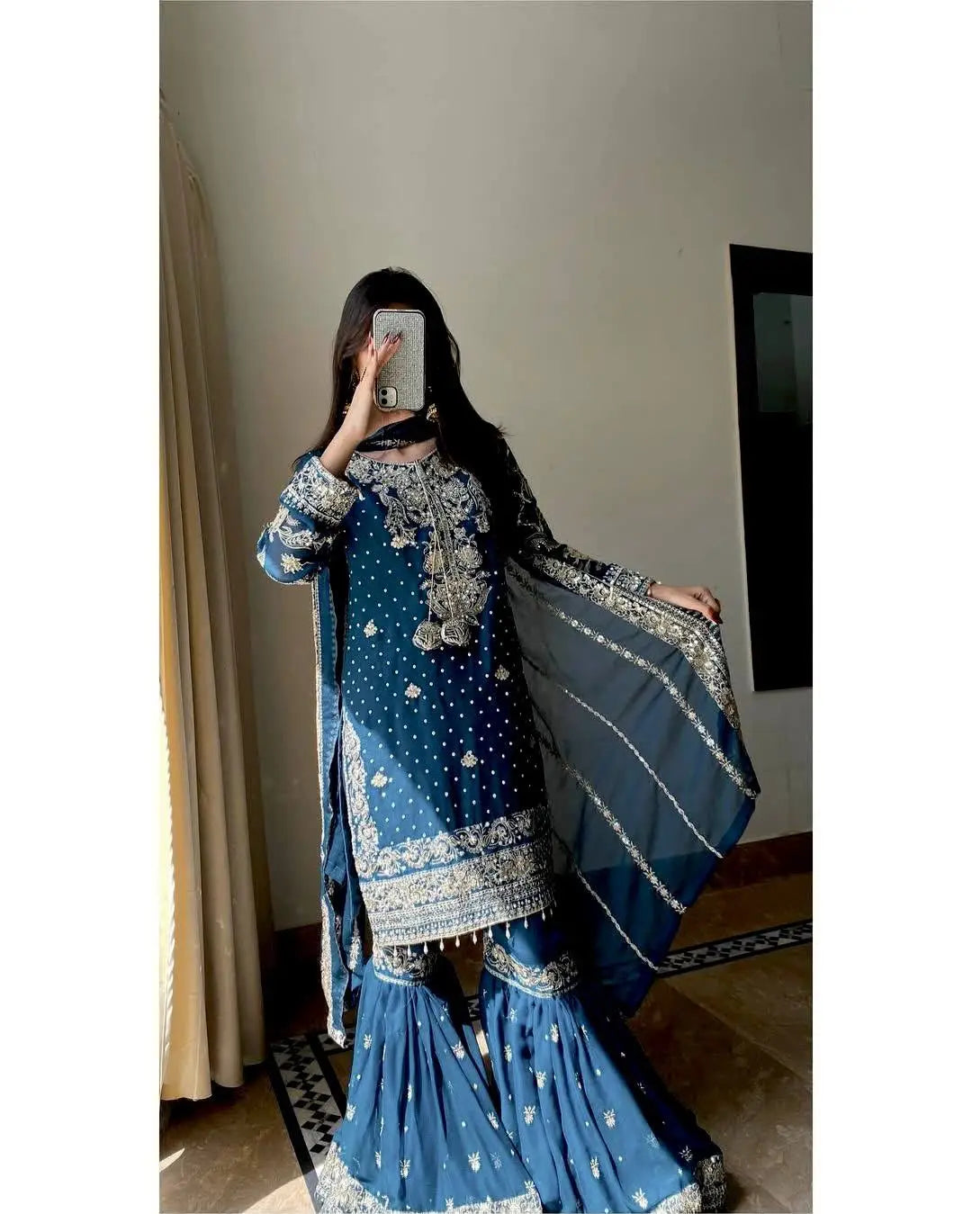 Georgette Kurti Sharara Set