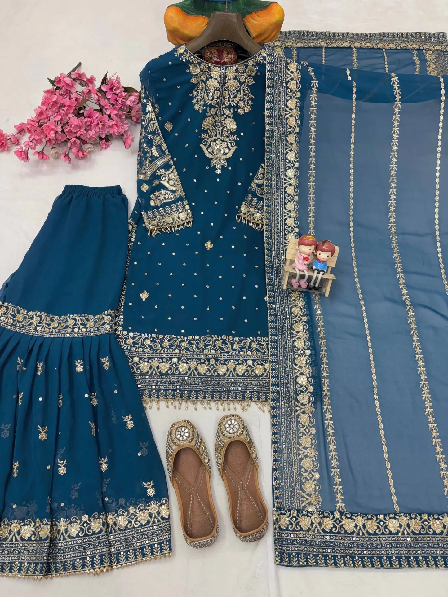 Georgette Kurti Sharara Set