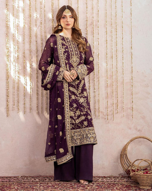 Georgette Kurta Palazzo Dupatta Set with Sequin Work