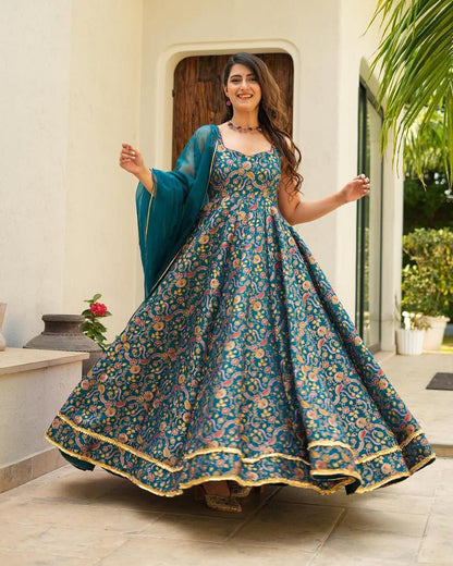 Gold Embroidered Anarkali Gown  Festive Ethnic Wear