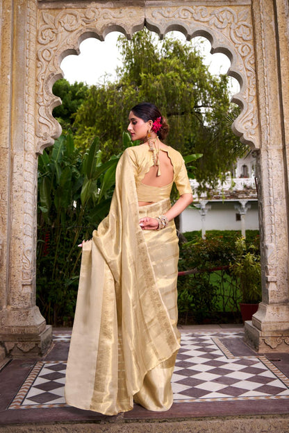Gold Tissue with Zari Work Saree for Festive Occasion