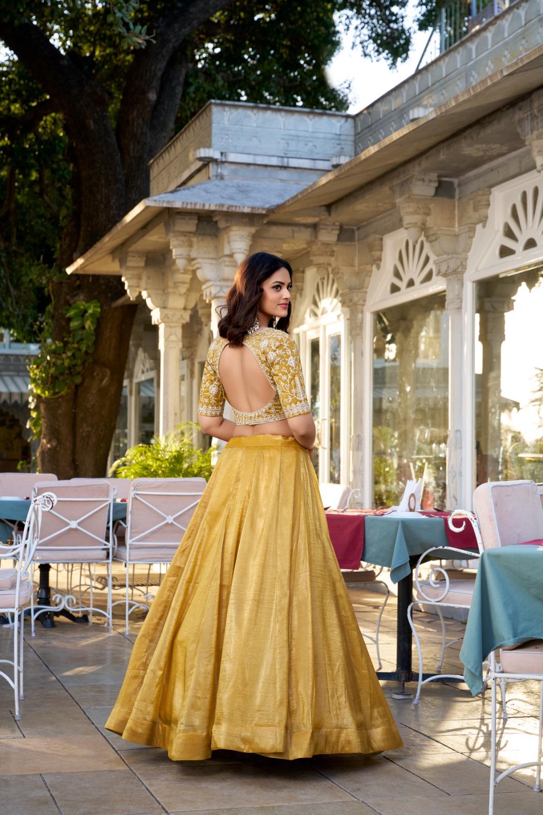 Gold Wedding Lehenga Choli with Embroidered Dupatta