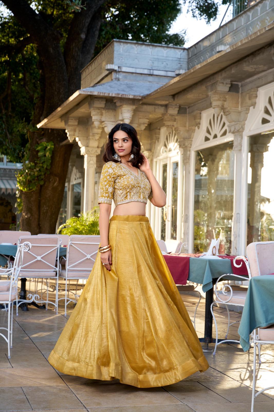 Gold Wedding Lehenga Choli with Embroidered Dupatta