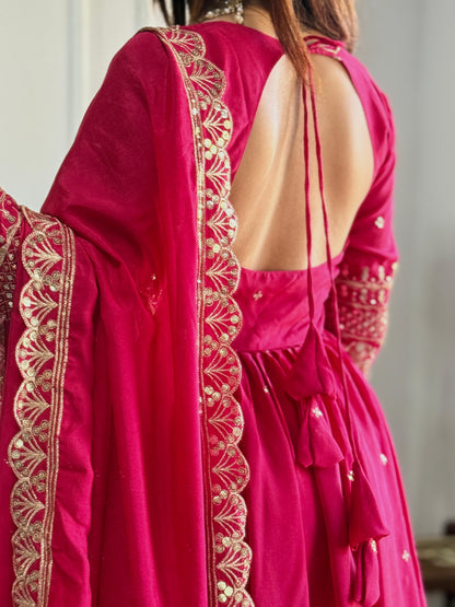 Graceful Pink Anarkali Suit with Golden Embroidery Work