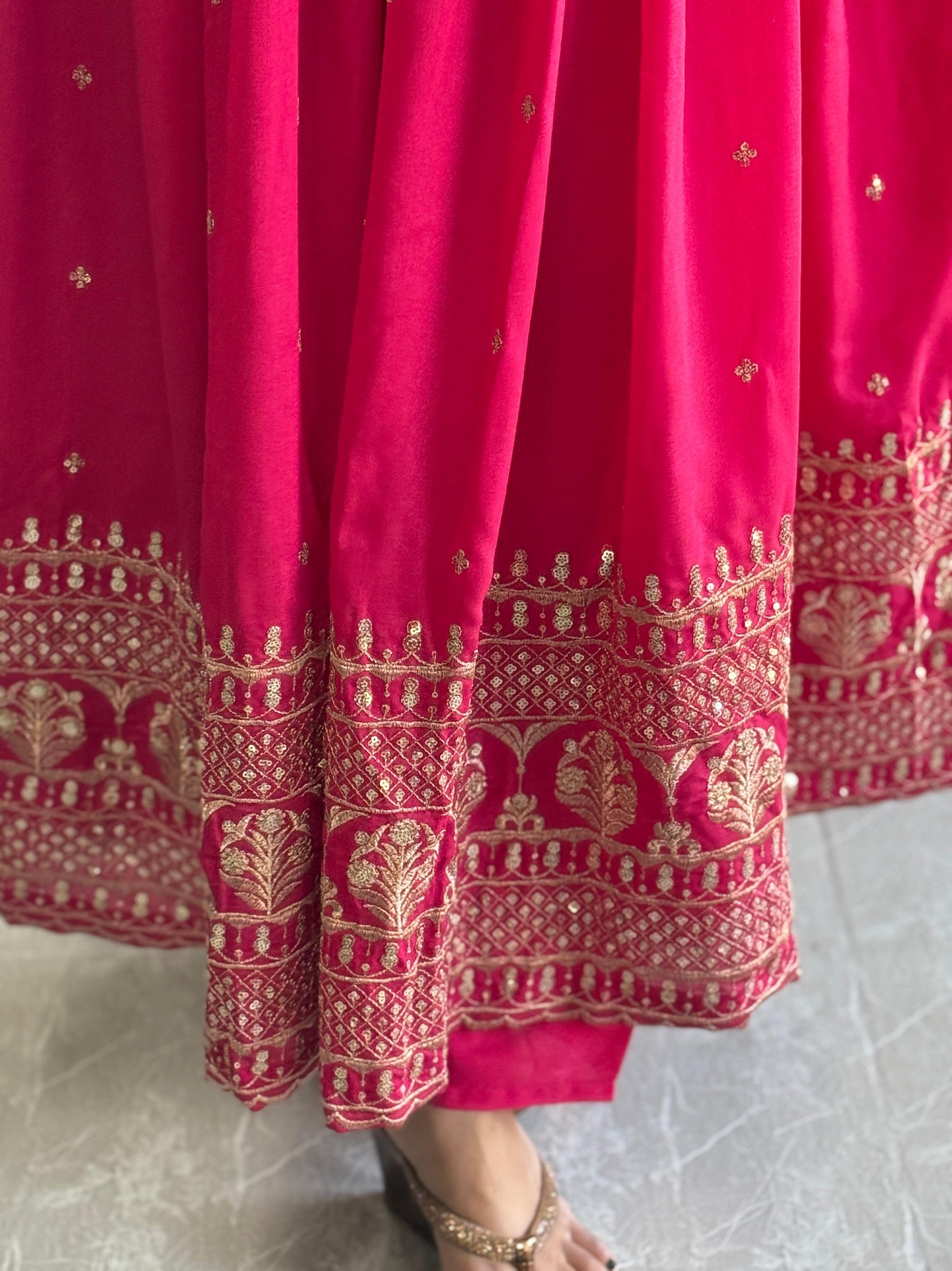 Graceful Pink Anarkali Suit with Golden Embroidery Work