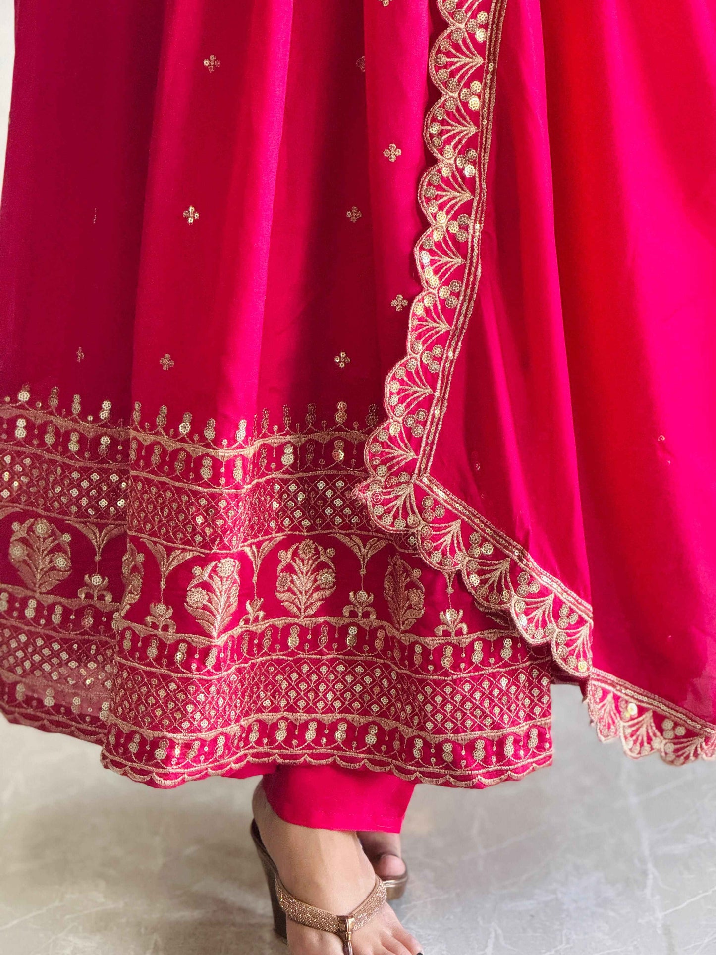 Graceful Pink Anarkali Suit with Golden Embroidery Work