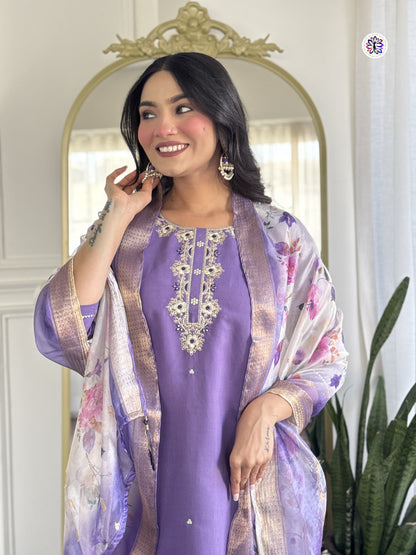 Graceful Lavender Embroidered Suit with Floral Dupatta