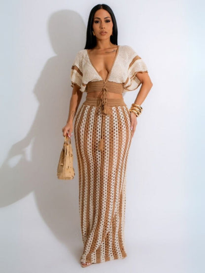 Handmade Crochet Two-Piece Set for Women  Summer Beach Outfit