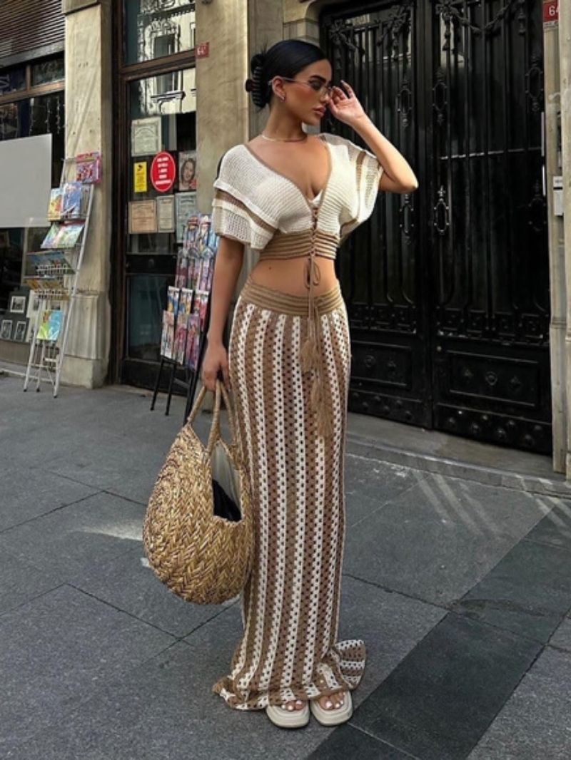 Handmade Crochet Two-Piece Set for Women  Summer Beach Outfit