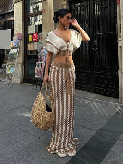 Handmade Crochet Two-Piece Set for Women  Summer Beach Outfit