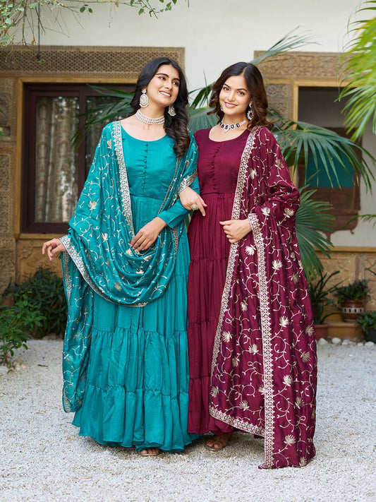 Handmade Long Gown with Dupatta for Women