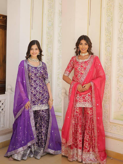 Heavy Velvet Sharara Suit with Mirror Work Detailing