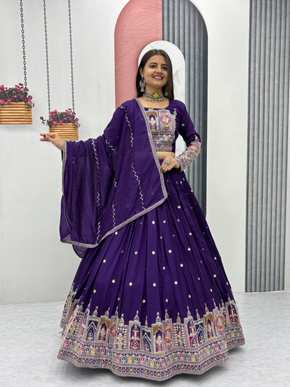 Heritage Motif Embroidered Lehenga Choli with Dupatta