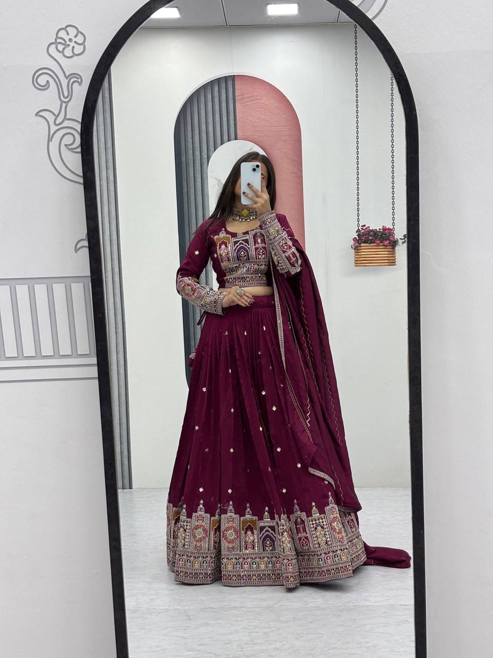 Heritage Motif Embroidered Lehenga Choli with Dupatta
