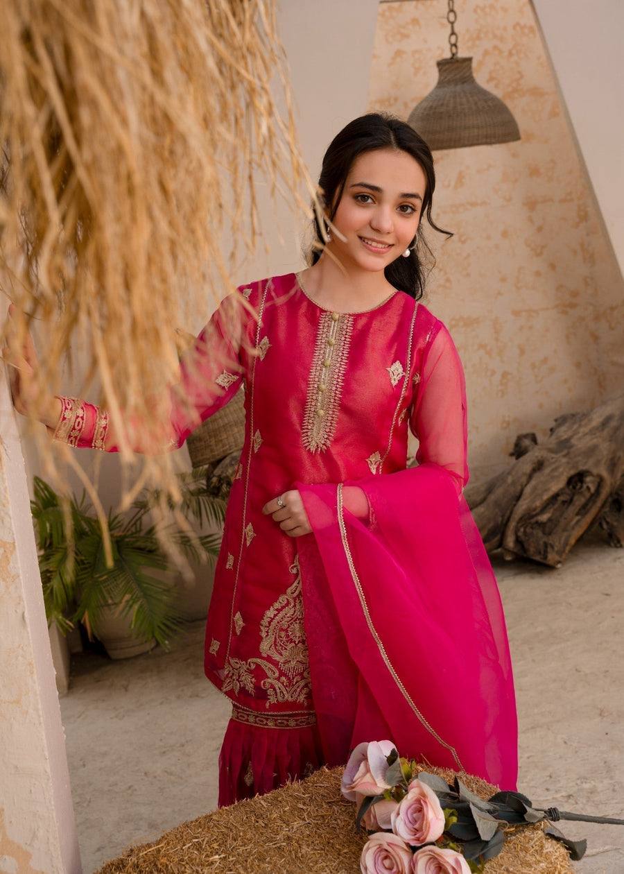 Hot Pink Embroidered Sharara Suit for Wedding & Festive