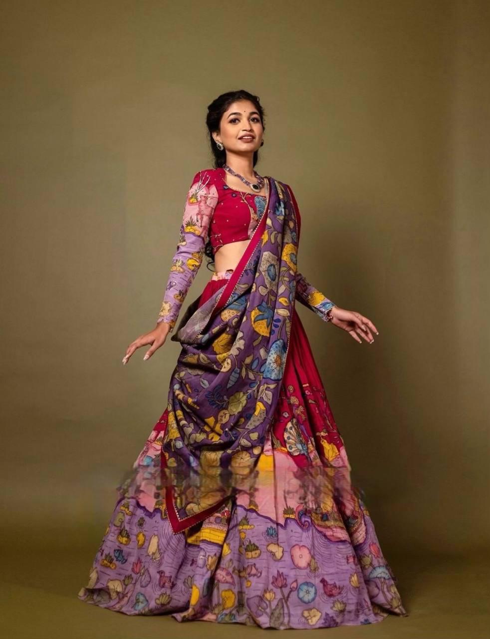 Kalamkari Cotton Lehenga Choli Set for Festive Occasions