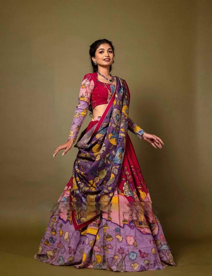 Kalamkari Cotton Lehenga Choli Set for Festive Occasions