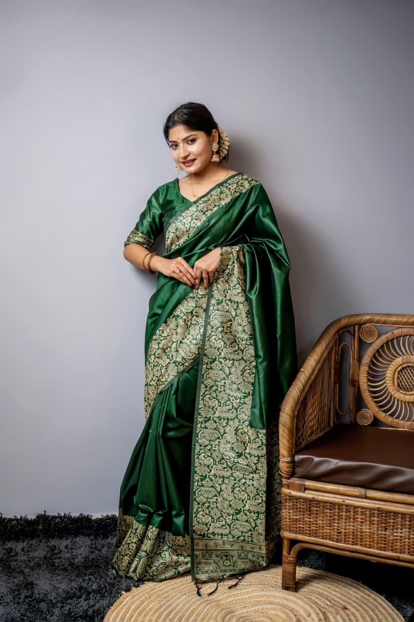 Kalamkari Handloom Raw Silk Saree for Wedding & Festive