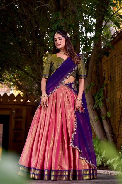 Kanchipuram Silk Lehenga Set with Embroidered Dupatta