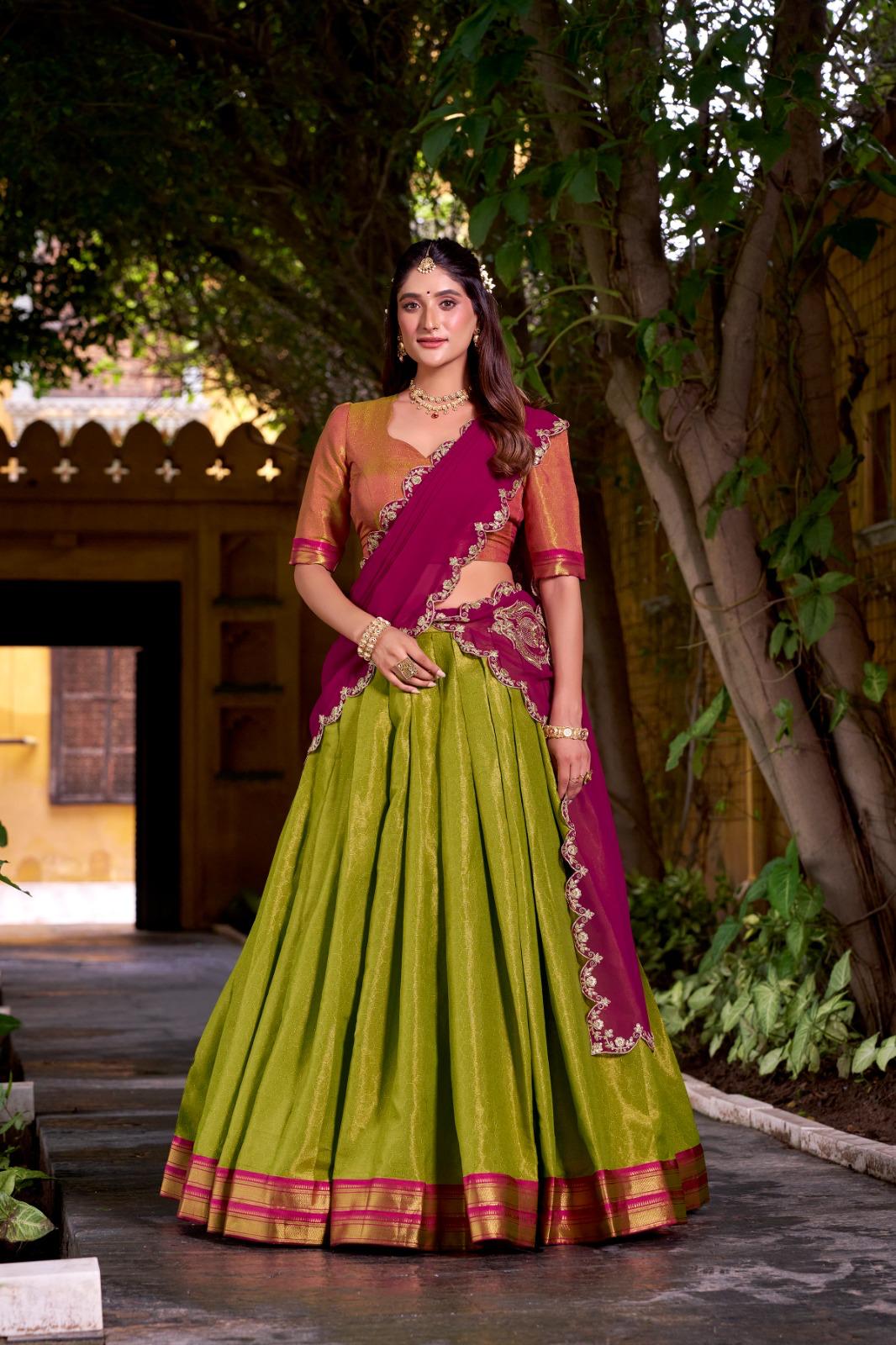 Kanchipuram Silk Lehenga Set with Embroidered Dupatta