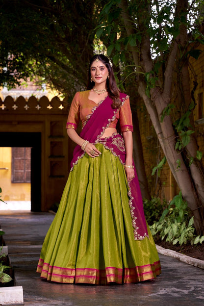 Kanchipuram Silk Lehenga Set with Embroidered Dupatta