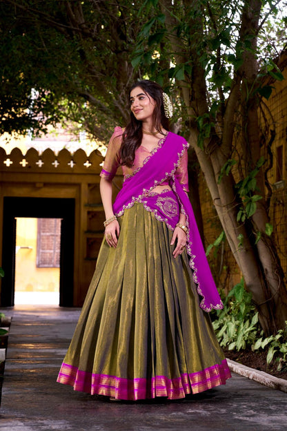 Kanchipuram Silk Lehenga Set with Embroidered Dupatta