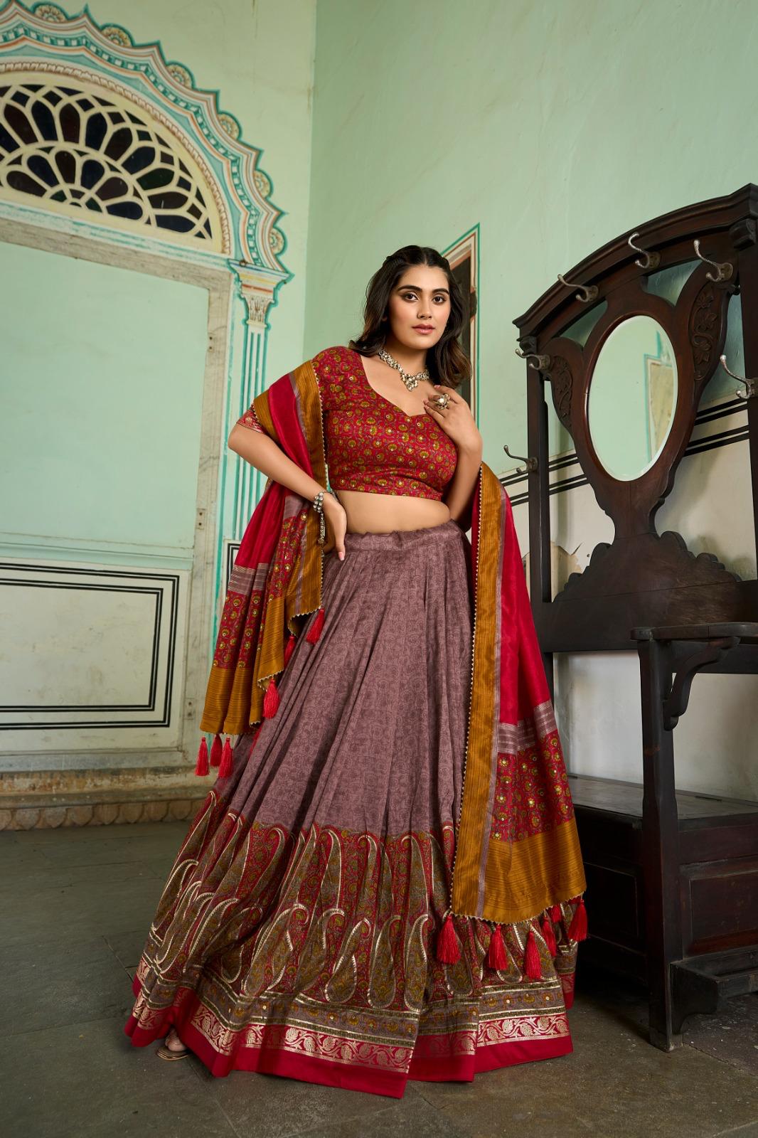 Kashmiri Print Tasar Lehenga Choli for Women