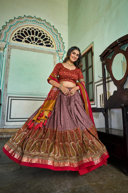 Kashmiri Print Tasar Lehenga Choli for Women