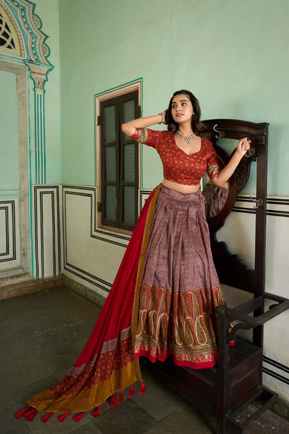 Kashmiri Print Tasar Lehenga Choli for Women