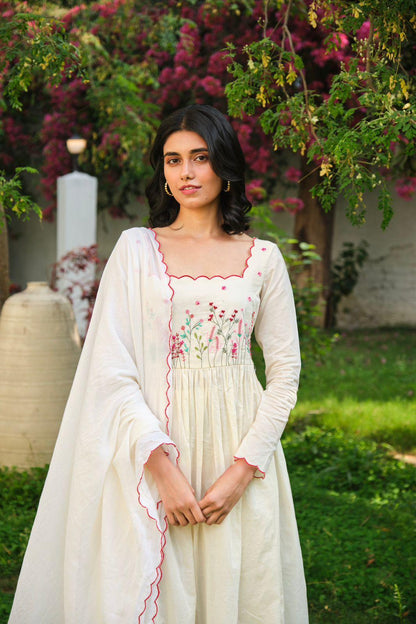 Khadi Cotton Kurta Pant Set with Dupatta for Women