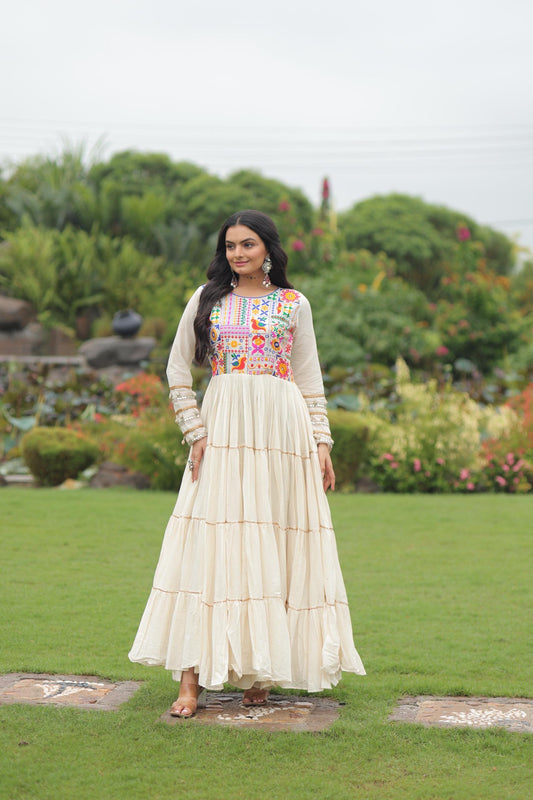 Kora Cotton Embroidered Gown for Garba Dance