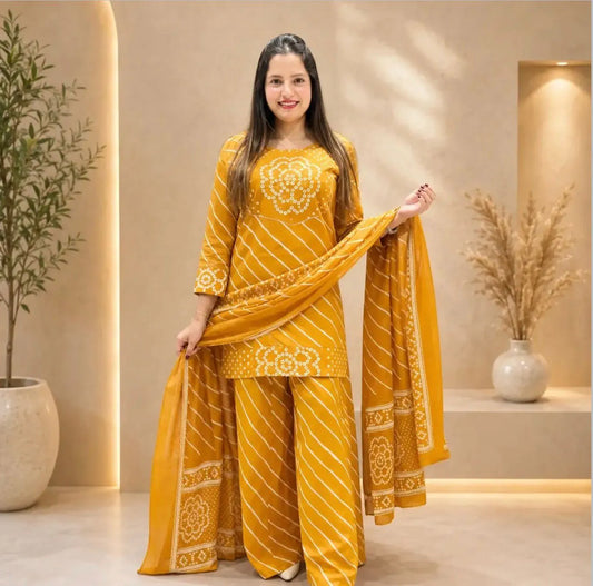Kurti with Full Flair Palazzo & Dupatta