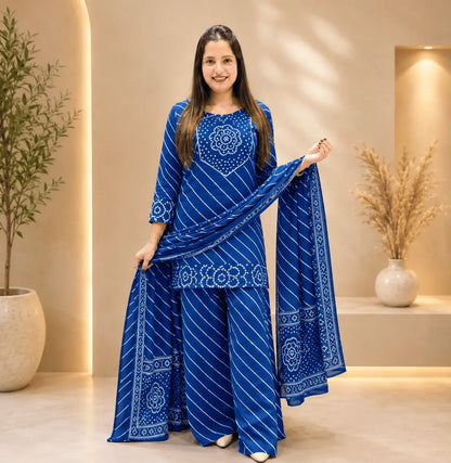 Kurti with Full Flair Palazzo & Dupatta