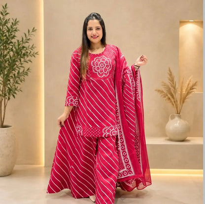Kurti with Full Flair Palazzo & Dupatta