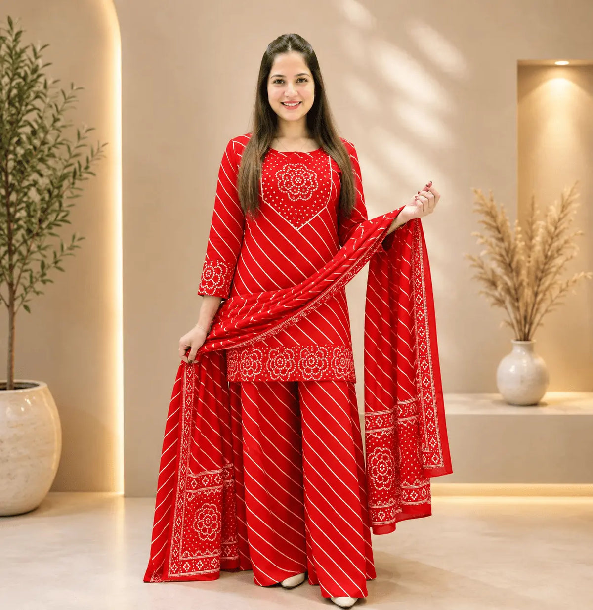 Kurti with Full Flair Palazzo & Dupatta