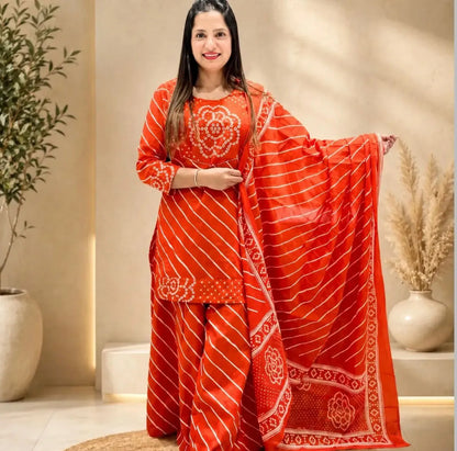 Kurti with Full Flair Palazzo & Dupatta
