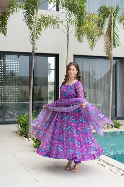 Lightweight Organza Anarkali Suit Set for Festive Wear