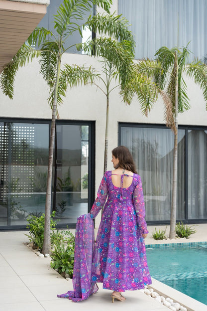 Lightweight Organza Anarkali Suit Set for Festive Wear