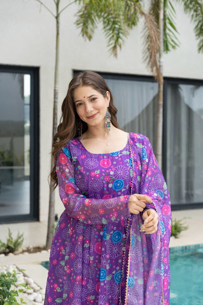 Lightweight Organza Anarkali Suit Set for Festive Wear