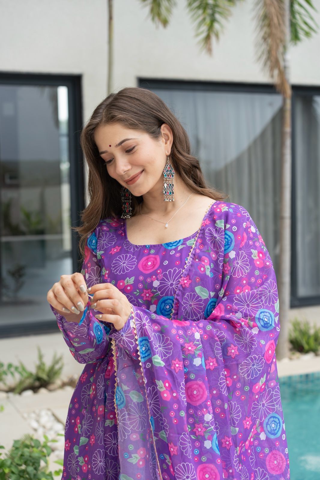 Lightweight Organza Anarkali Suit Set for Festive Wear