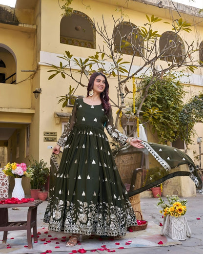 Long Embroidered Gown Set