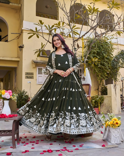 Long Embroidered Gown Set