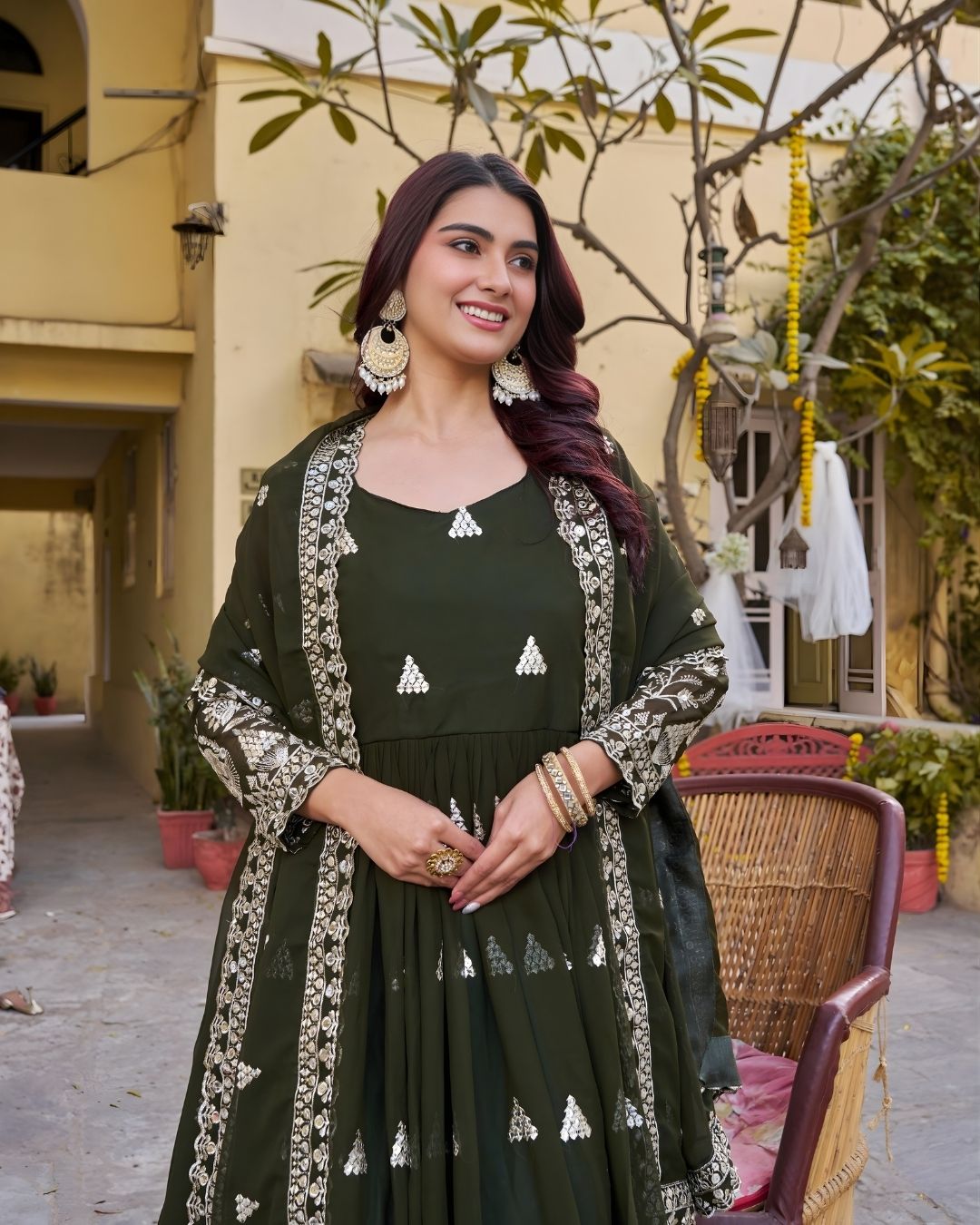 Long Embroidered Gown Set