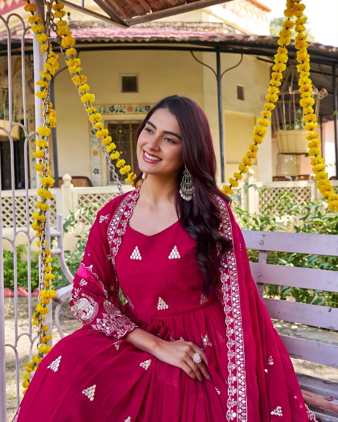 Long Embroidered Gown Set