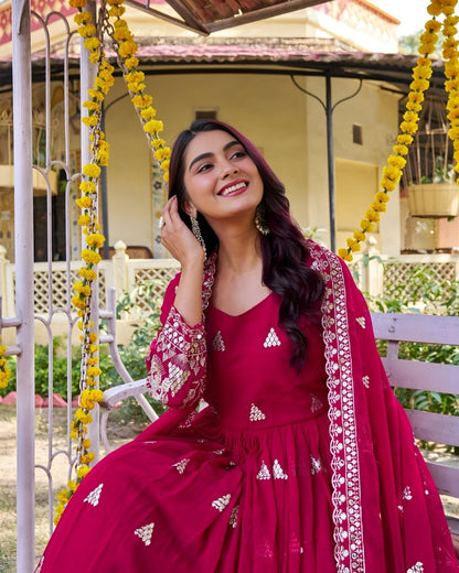 Long Embroidered Gown Set