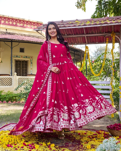 Long Embroidered Gown Set